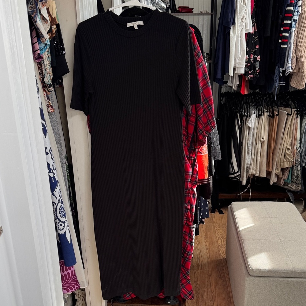 Ready for Fall! Wayf Black Ribbed Short Sleeve Dress SzL